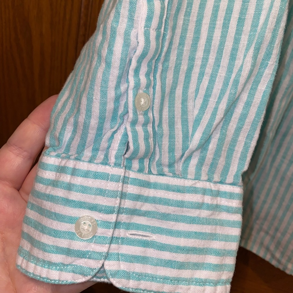 Chaps Denim 2x Stripes Linen Blend Button Up Top - image 3